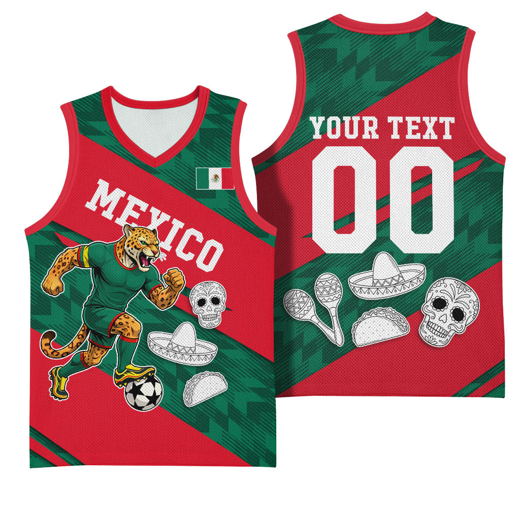 Personalized Mexico Football Jaguar Mascot Basketball Jersey Sugar Skull Sombrero Aztec