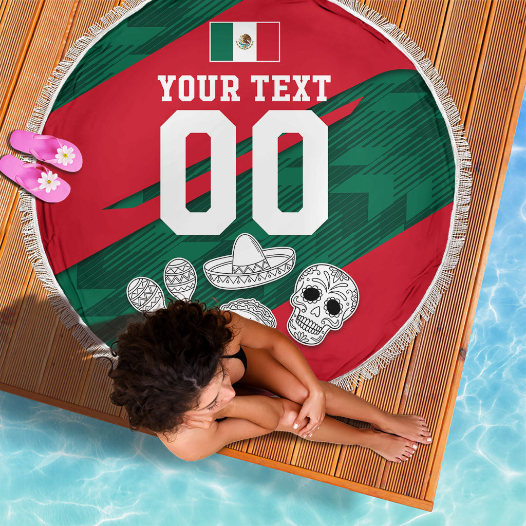 Personalized Mexico Football Jaguar Mascot Beach Blanket Sugar Skull Sombrero Aztec