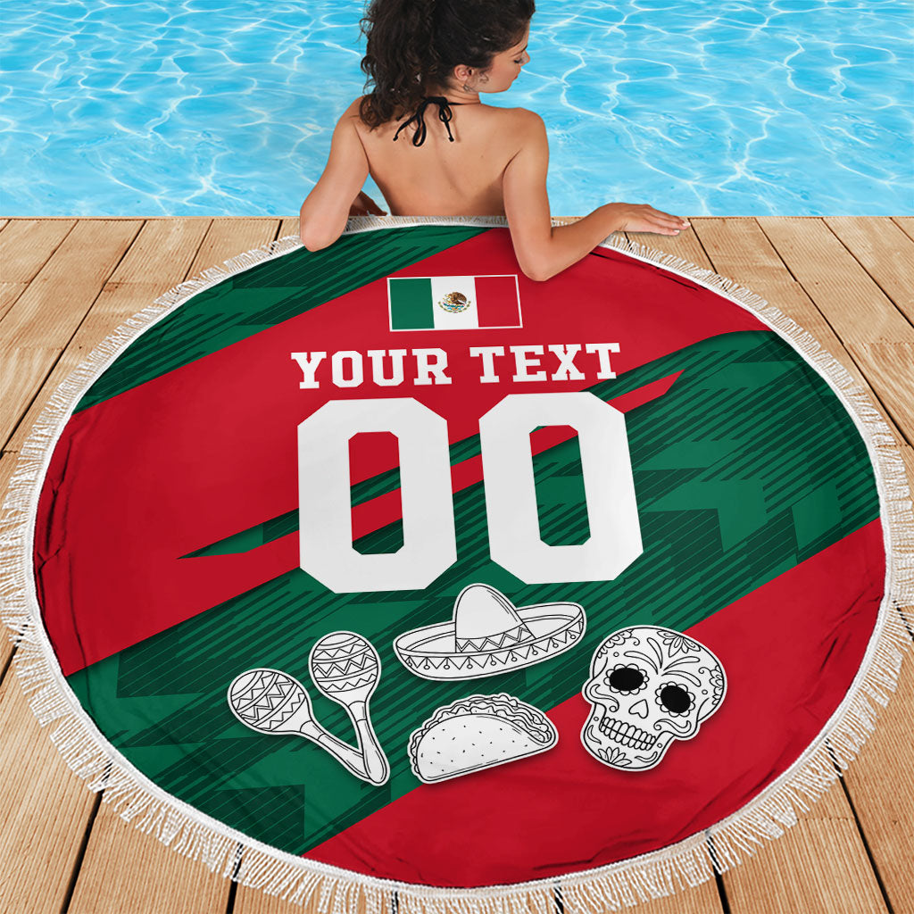 Personalized Mexico Football Jaguar Mascot Beach Blanket Sugar Skull Sombrero Aztec
