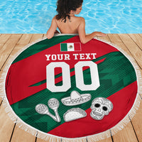 Personalized Mexico Football Jaguar Mascot Beach Blanket Sugar Skull Sombrero Aztec