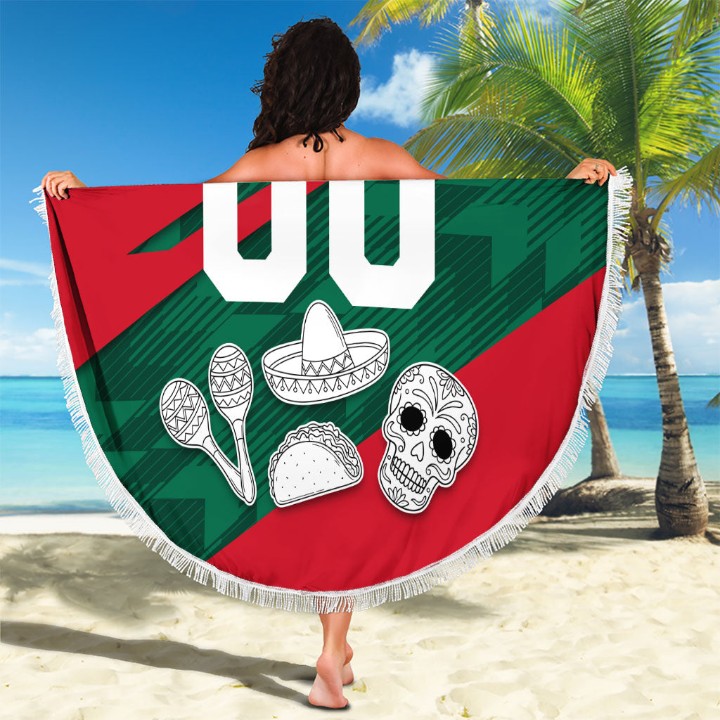 Personalized Mexico Football Jaguar Mascot Beach Blanket Sugar Skull Sombrero Aztec