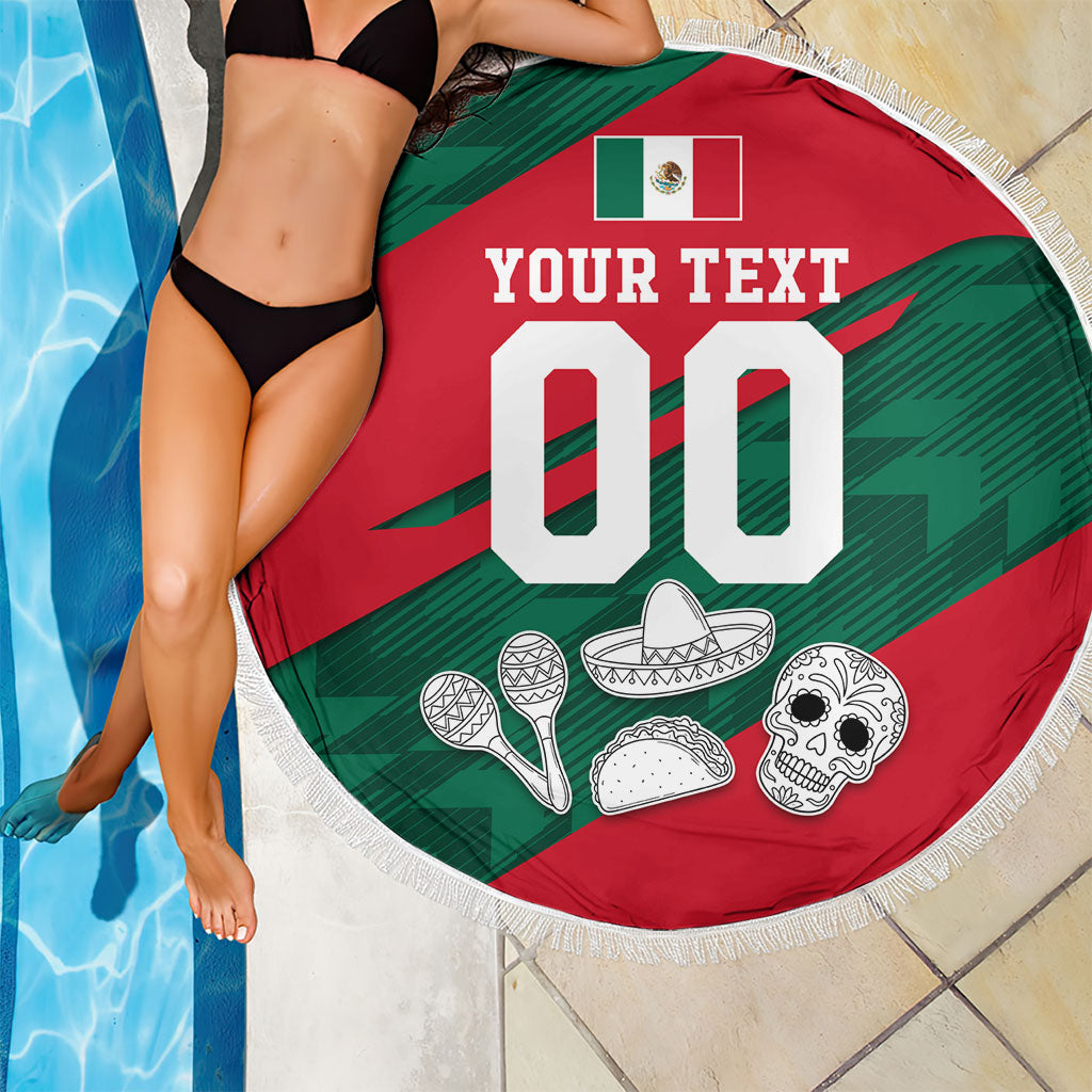Personalized Mexico Football Jaguar Mascot Beach Blanket Sugar Skull Sombrero Aztec