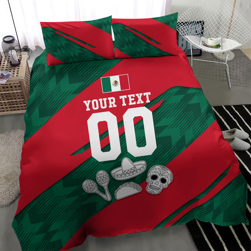 Personalized Mexico Football Jaguar Mascot Bedding Set Sugar Skull Sombrero Aztec