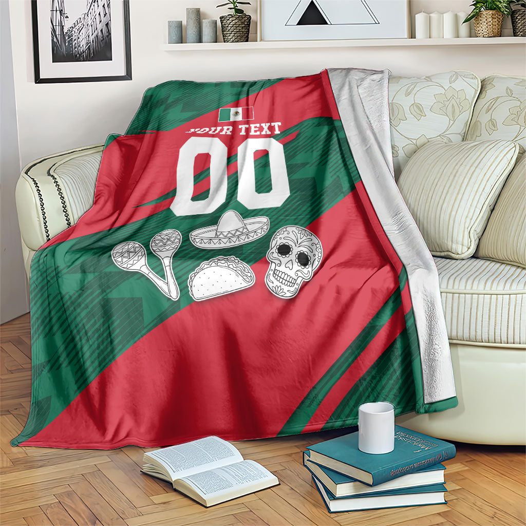 Personalized Mexico Football Jaguar Mascot Blanket Sugar Skull Sombrero Aztec