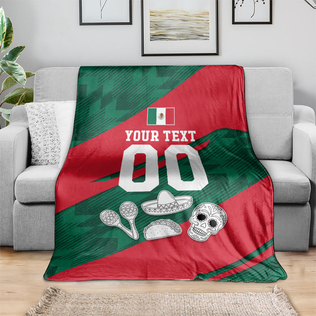 Personalized Mexico Football Jaguar Mascot Blanket Sugar Skull Sombrero Aztec