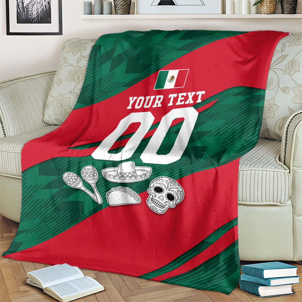 Personalized Mexico Football Jaguar Mascot Blanket Sugar Skull Sombrero Aztec