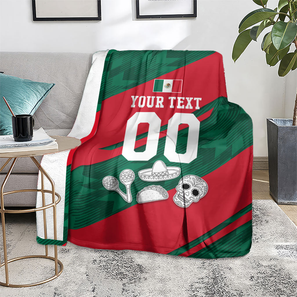 Personalized Mexico Football Jaguar Mascot Blanket Sugar Skull Sombrero Aztec