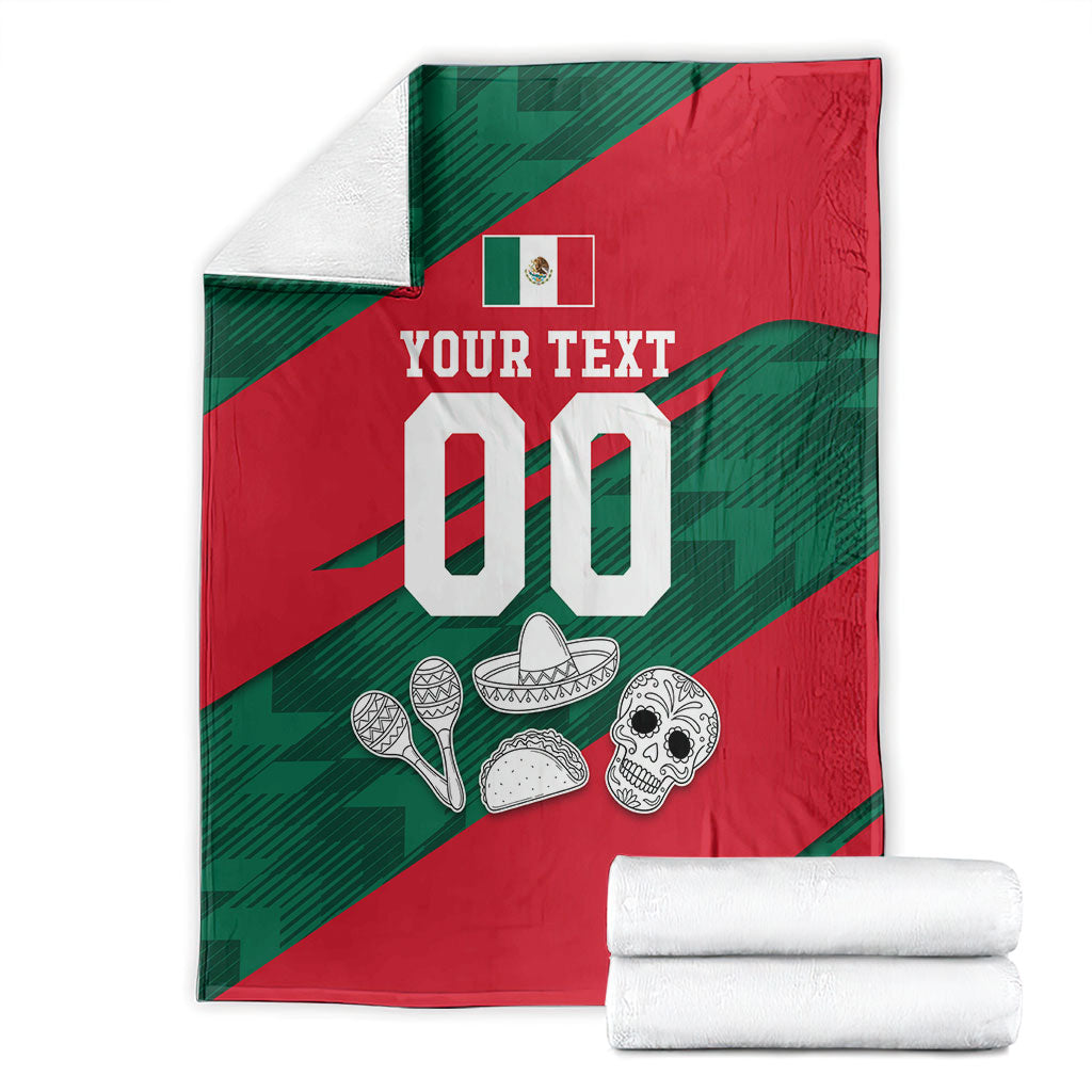 Personalized Mexico Football Jaguar Mascot Blanket Sugar Skull Sombrero Aztec