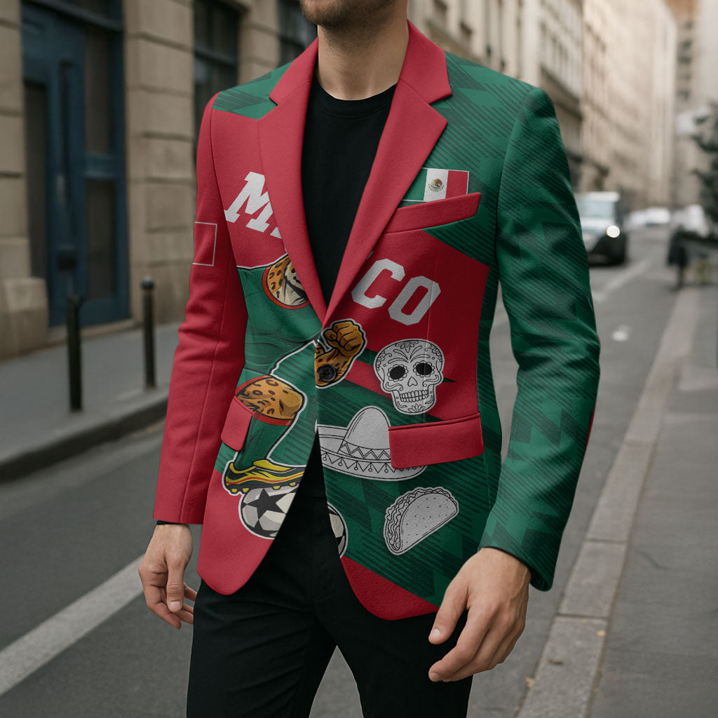 Personalized Mexico Football Jaguar Mascot Blazer Sugar Skull Sombrero Aztec