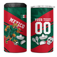 Personalized Mexico Football Jaguar Mascot 4 in 1 Can Cooler Tumbler Sugar Skull Sombrero Aztec