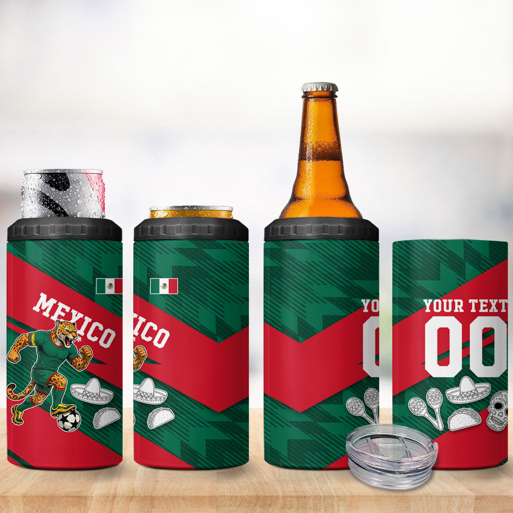 Personalized Mexico Football Jaguar Mascot 4 in 1 Can Cooler Tumbler Sugar Skull Sombrero Aztec