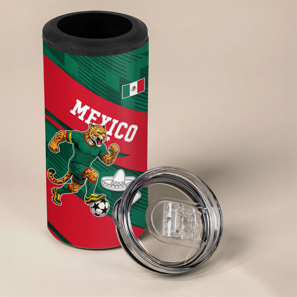 Personalized Mexico Football Jaguar Mascot 4 in 1 Can Cooler Tumbler Sugar Skull Sombrero Aztec