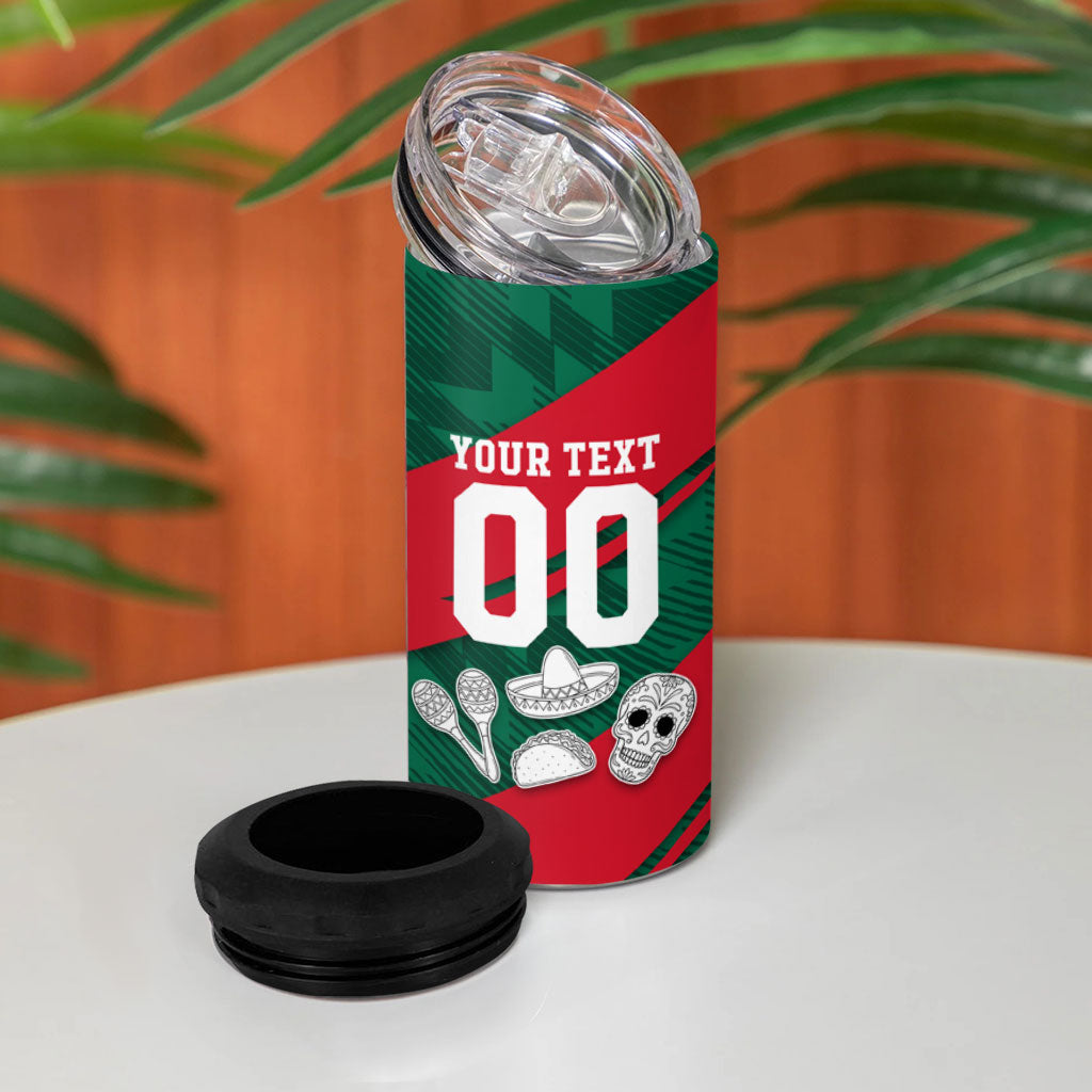 Personalized Mexico Football Jaguar Mascot 4 in 1 Can Cooler Tumbler Sugar Skull Sombrero Aztec