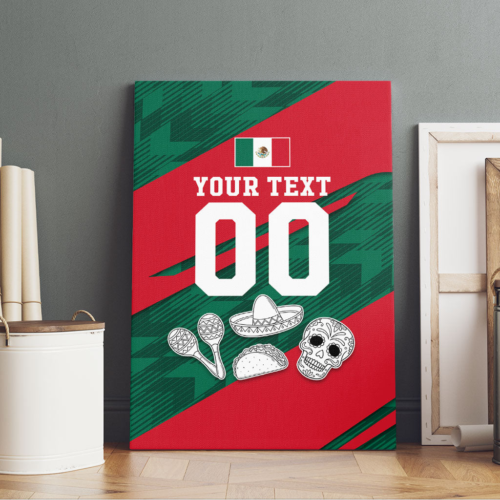 Personalized Mexico Football Jaguar Mascot Canvas Wall Art Sugar Skull Sombrero Aztec