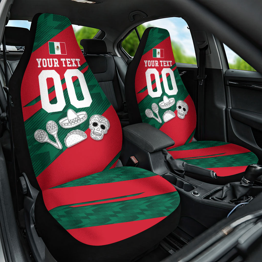 Personalized Mexico Football Jaguar Mascot Car Seat Cover Sugar Skull Sombrero Aztec