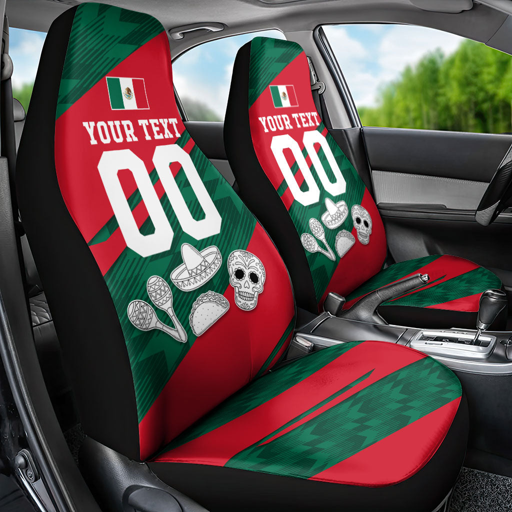 Personalized Mexico Football Jaguar Mascot Car Seat Cover Sugar Skull Sombrero Aztec