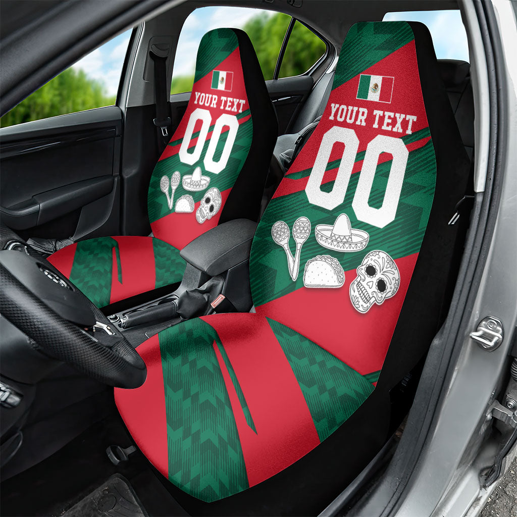 Personalized Mexico Football Jaguar Mascot Car Seat Cover Sugar Skull Sombrero Aztec