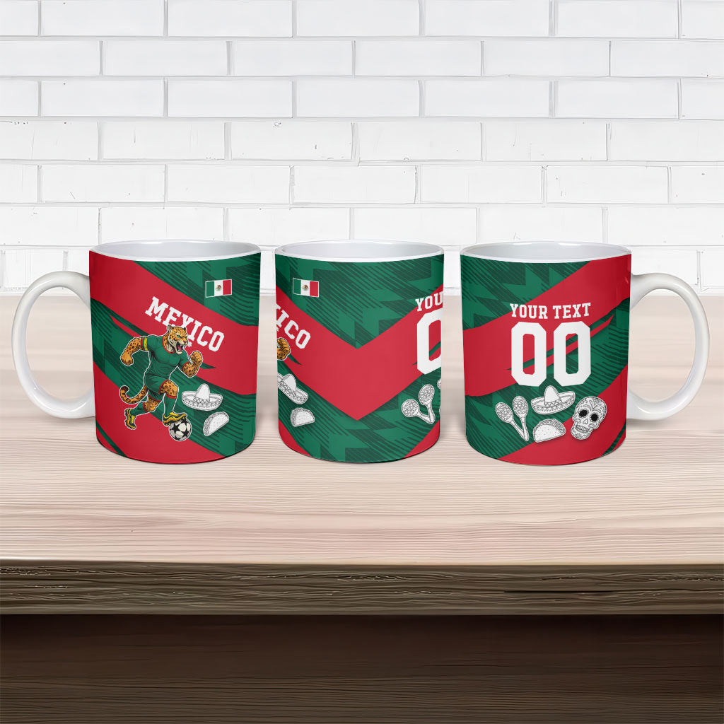 Personalized Mexico Football Jaguar Mascot Ceramic Mug Sugar Skull Sombrero Aztec