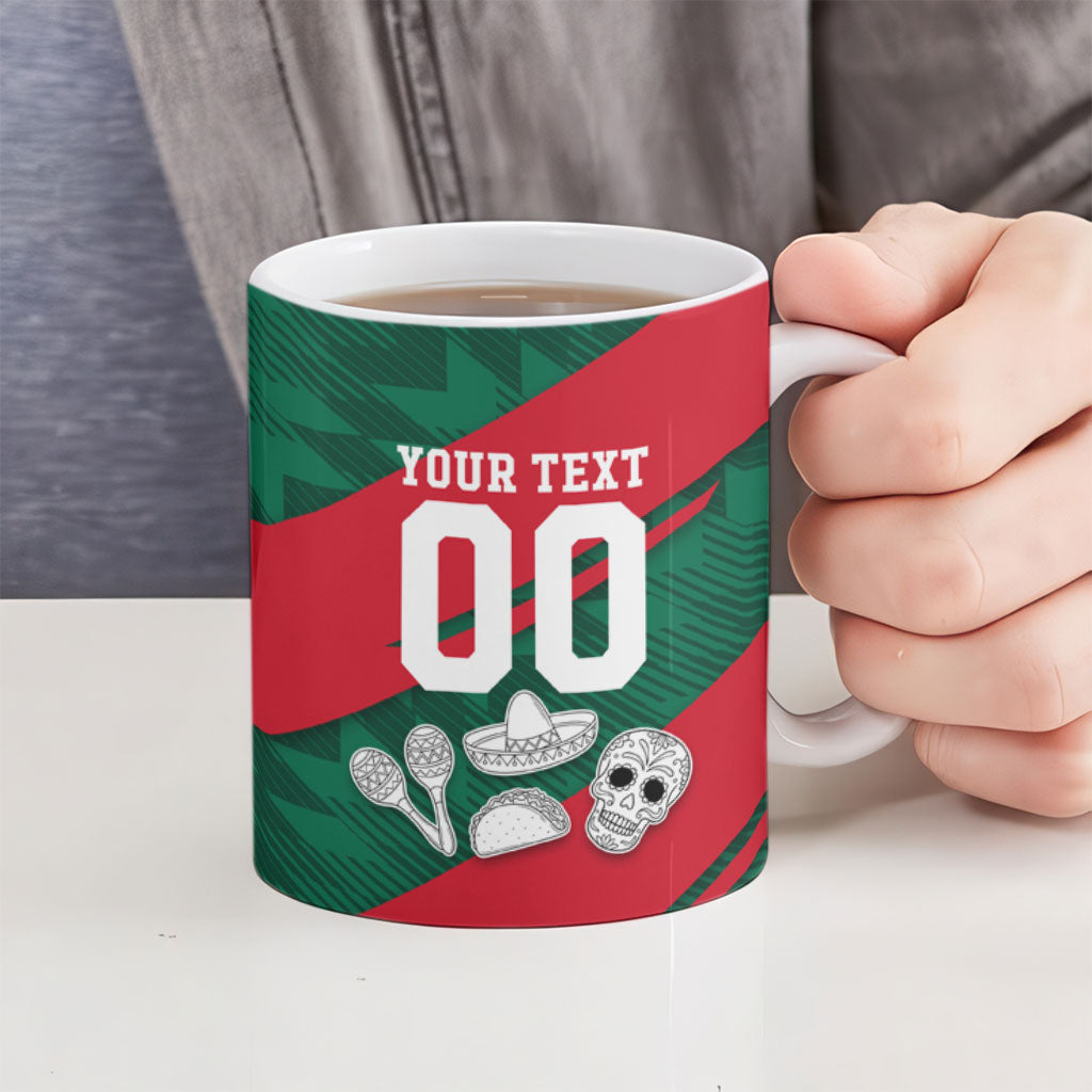 Personalized Mexico Football Jaguar Mascot Ceramic Mug Sugar Skull Sombrero Aztec