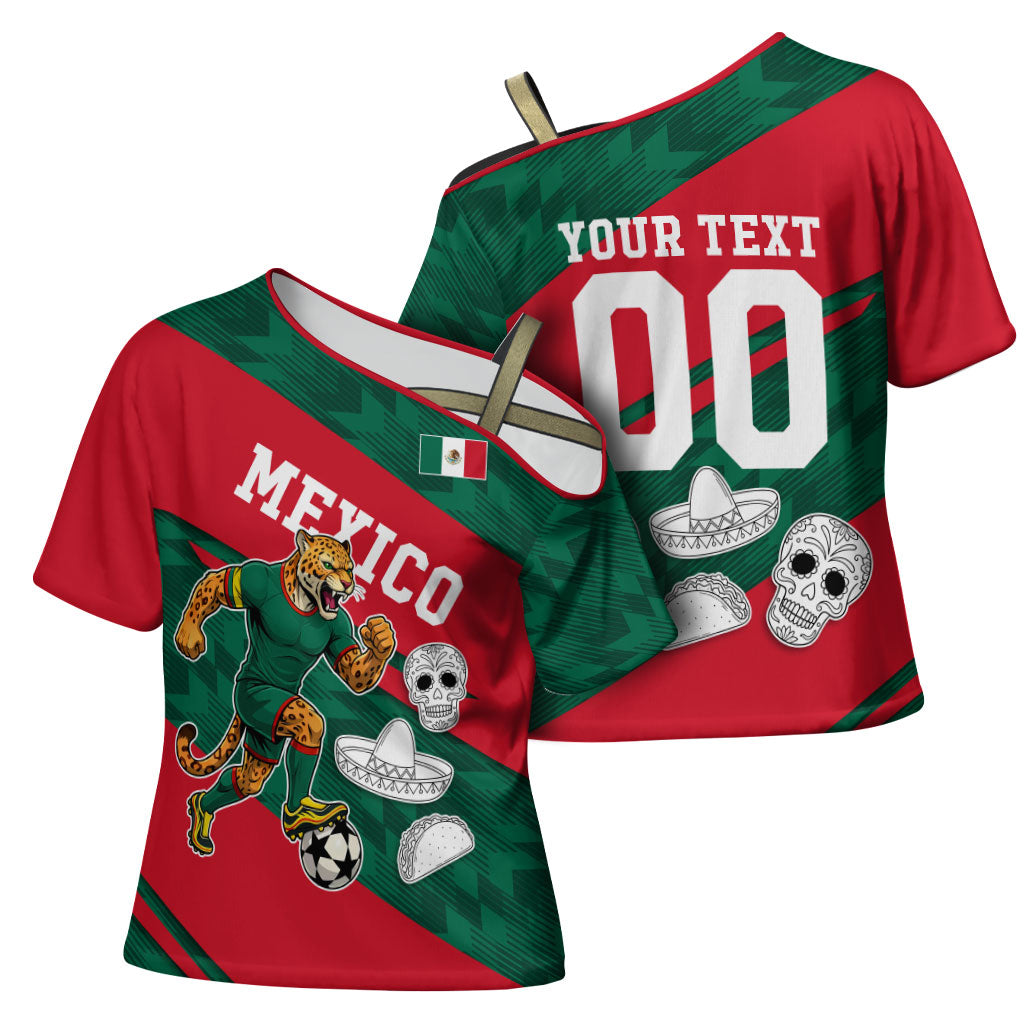 Personalized Mexico Football Jaguar Mascot Cross Shoulder Shirt Sugar Skull Sombrero Aztec