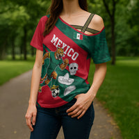 Personalized Mexico Football Jaguar Mascot Cross Shoulder Shirt Sugar Skull Sombrero Aztec
