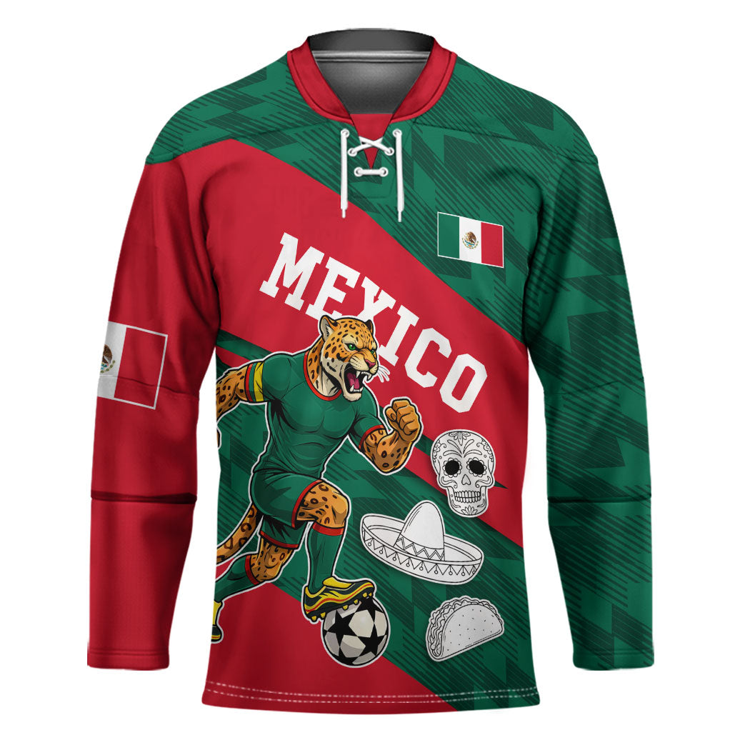 Personalized Mexico Football Jaguar Mascot Hockey Jersey Sugar Skull Sombrero Aztec