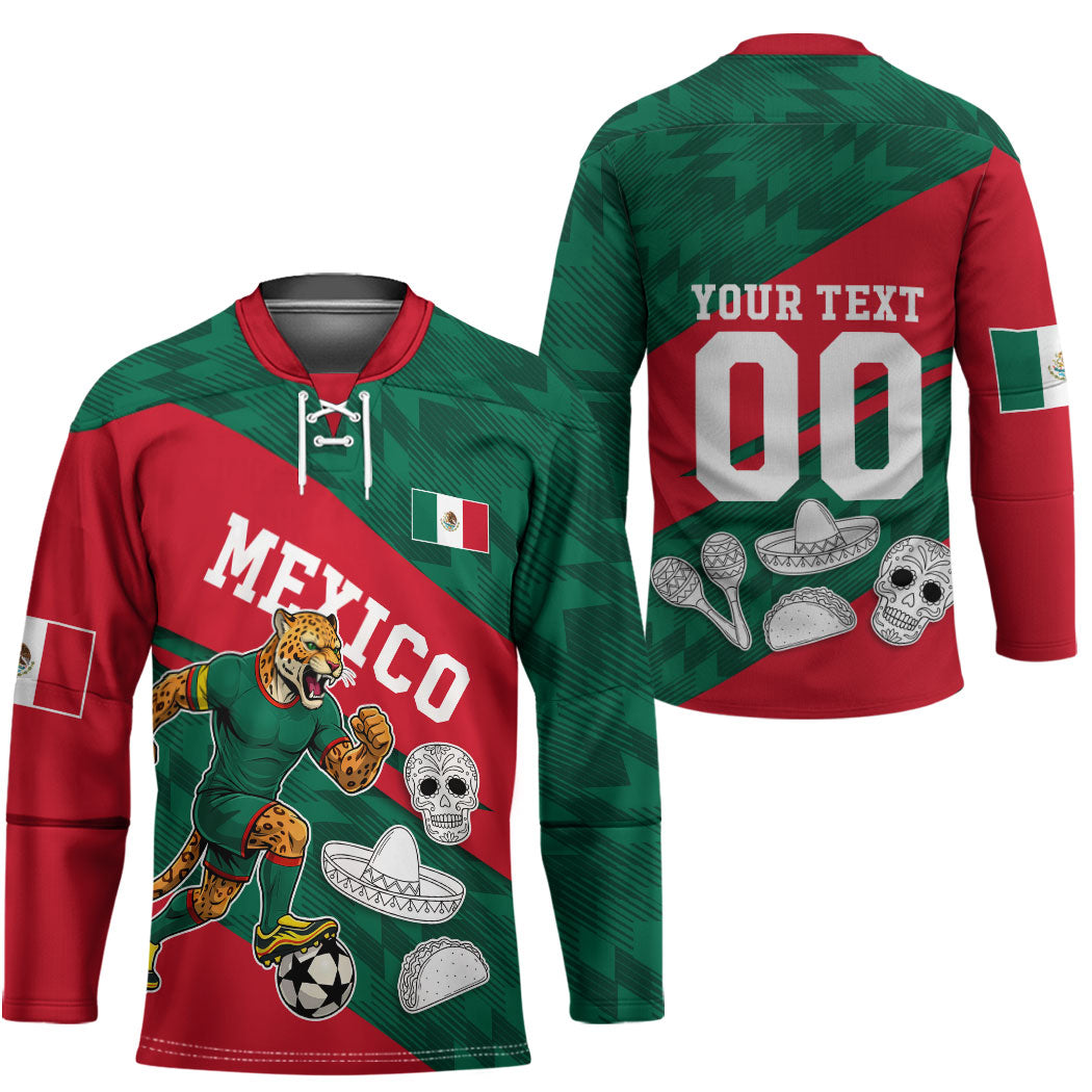 Personalized Mexico Football Jaguar Mascot Hockey Jersey Sugar Skull Sombrero Aztec