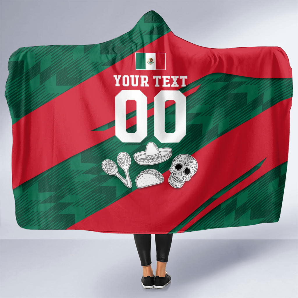 Personalized Mexico Football Jaguar Mascot Hooded Blanket Sugar Skull Sombrero Aztec