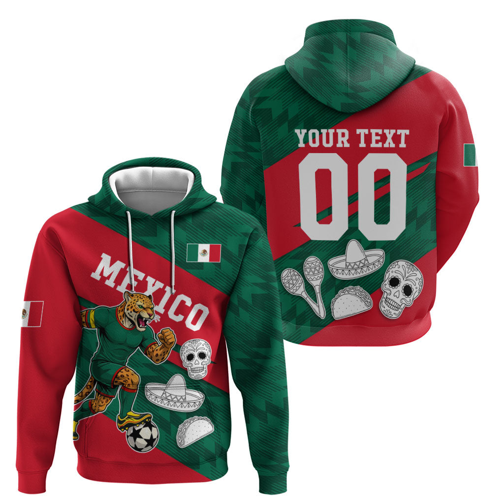 Personalized Mexico Football Jaguar Mascot Hoodie Sugar Skull Sombrero Aztec