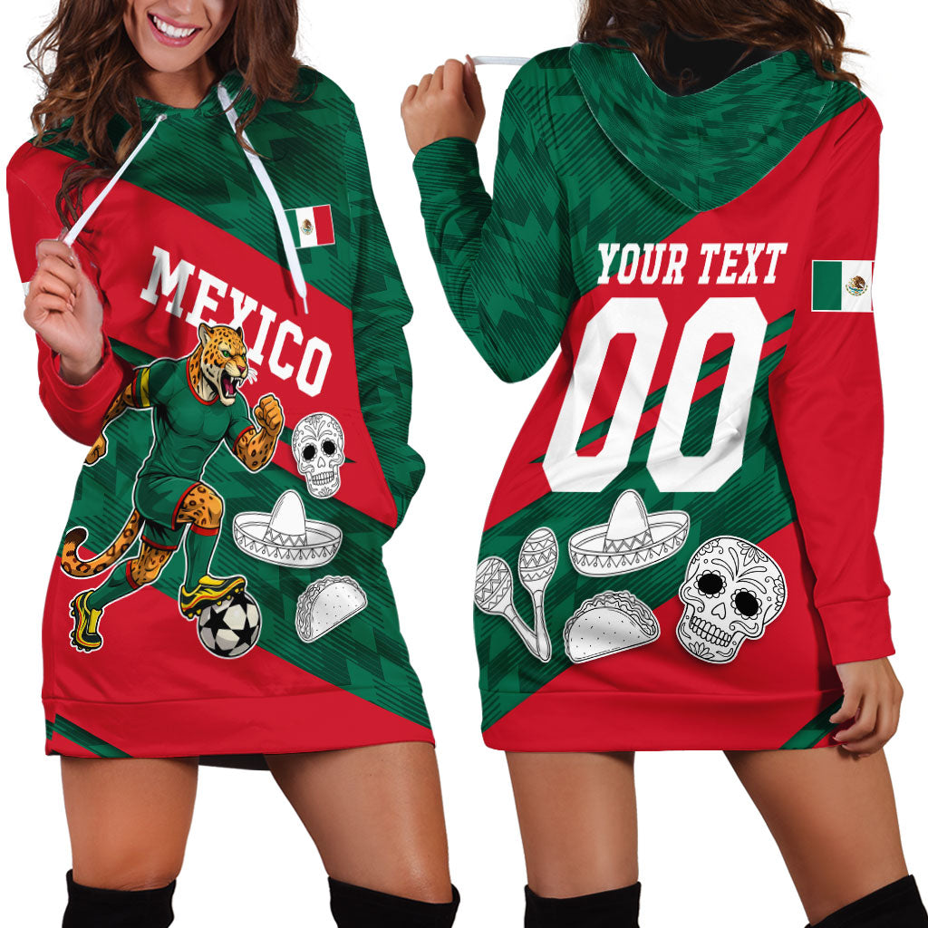 Personalized Mexico Football Jaguar Mascot Hoodie Dress Sugar Skull Sombrero Aztec