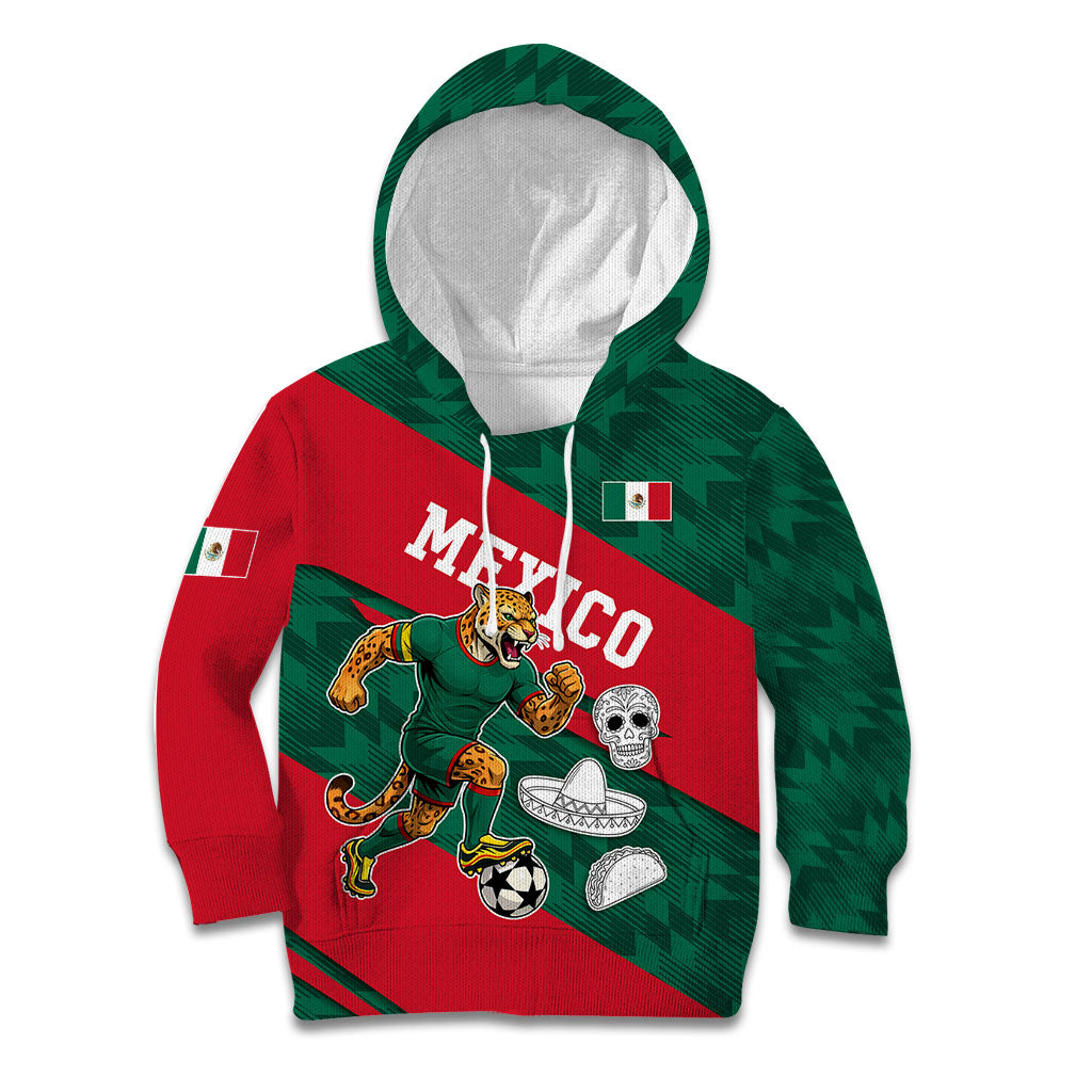 Personalized Mexico Football Jaguar Mascot Kid Hoodie Sugar Skull Sombrero Aztec