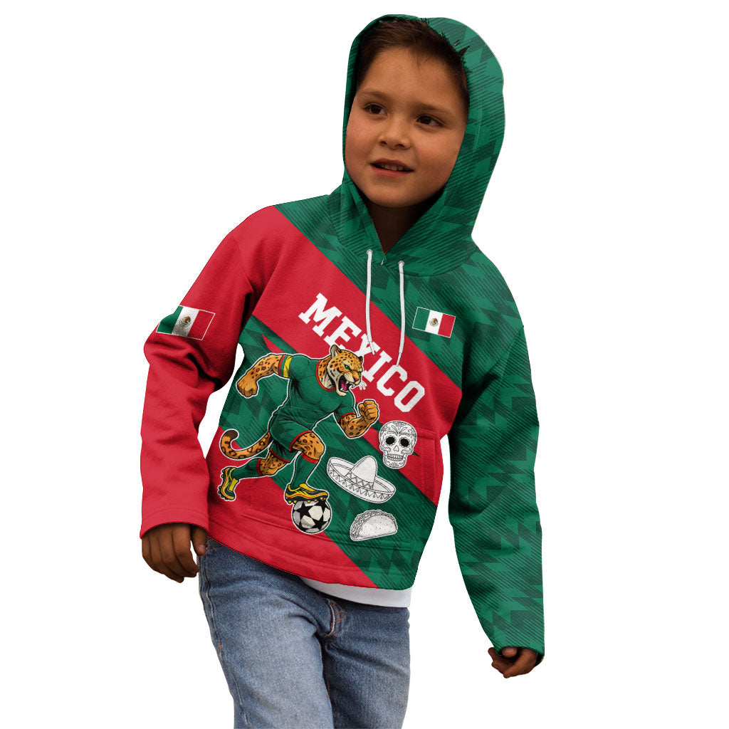 Personalized Mexico Football Jaguar Mascot Kid Hoodie Sugar Skull Sombrero Aztec