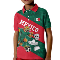 Personalized Mexico Football Jaguar Mascot Kid Polo Shirt Sugar Skull Sombrero Aztec