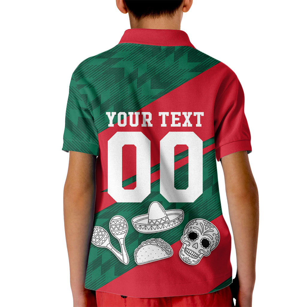 Personalized Mexico Football Jaguar Mascot Kid Polo Shirt Sugar Skull Sombrero Aztec