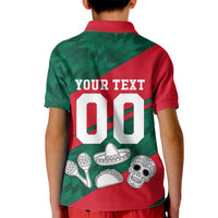 Personalized Mexico Football Jaguar Mascot Kid Polo Shirt Sugar Skull Sombrero Aztec