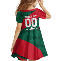 Personalized Mexico Football Jaguar Mascot Kid Short Sleeve Dress Sugar Skull Sombrero Aztec