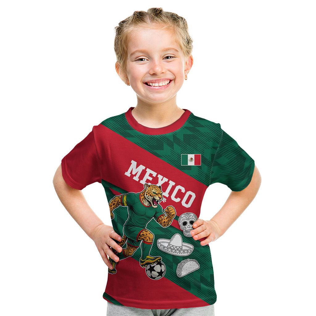 Personalized Mexico Football Jaguar Mascot Kid T Shirt Sugar Skull Sombrero Aztec