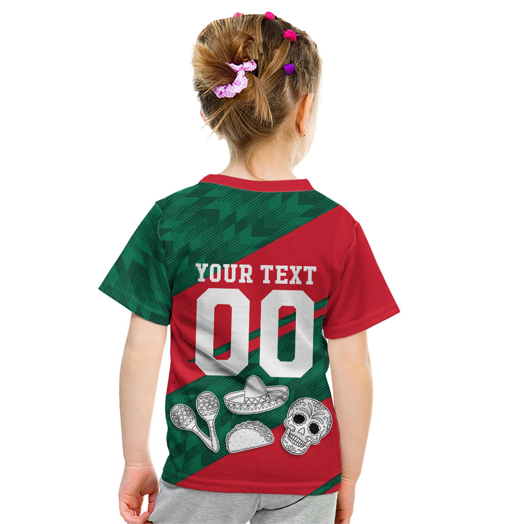 Personalized Mexico Football Jaguar Mascot Kid T Shirt Sugar Skull Sombrero Aztec