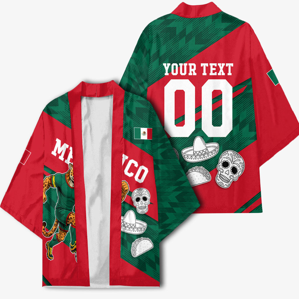 Personalized Mexico Football Jaguar Mascot Kimono Sugar Skull Sombrero Aztec