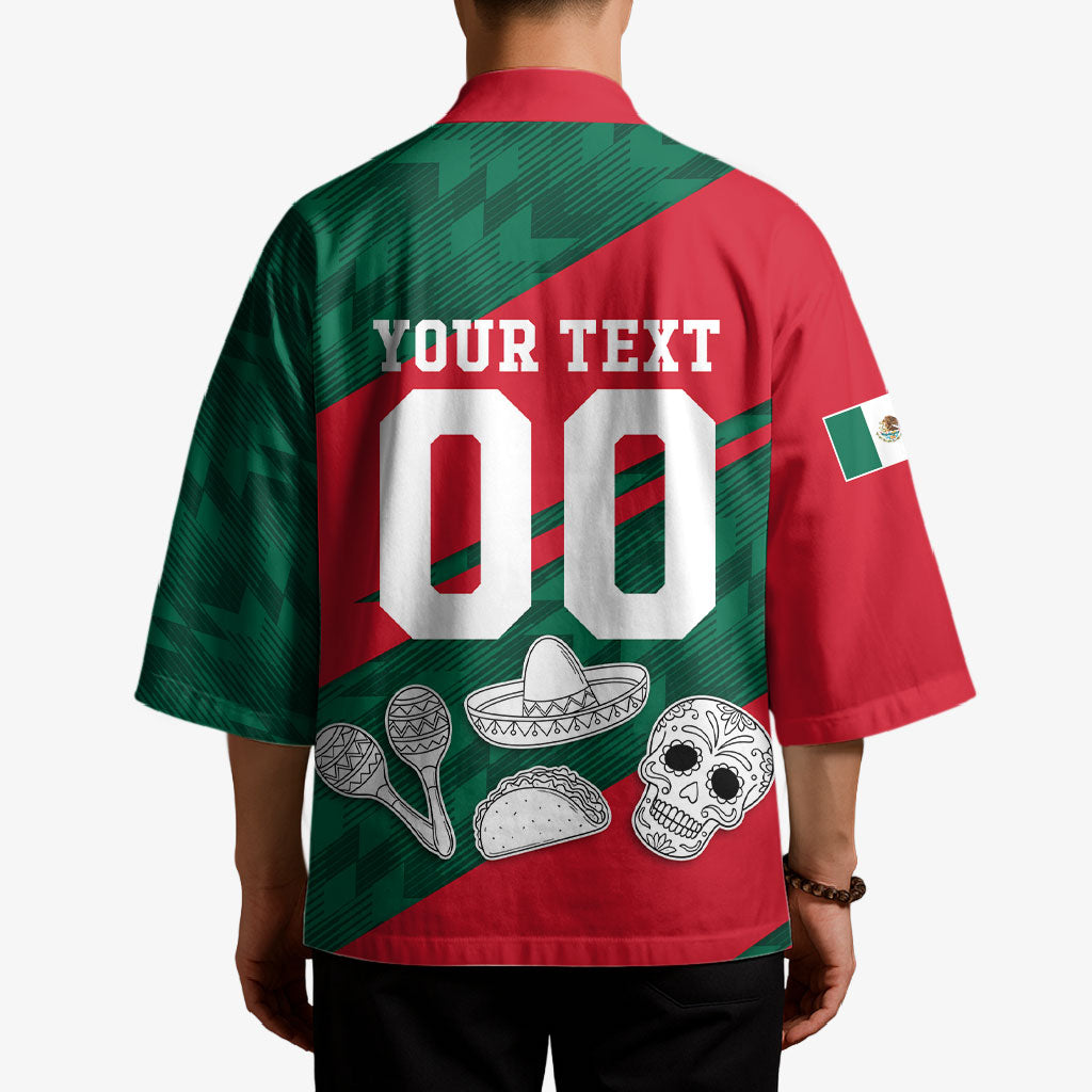Personalized Mexico Football Jaguar Mascot Kimono Sugar Skull Sombrero Aztec