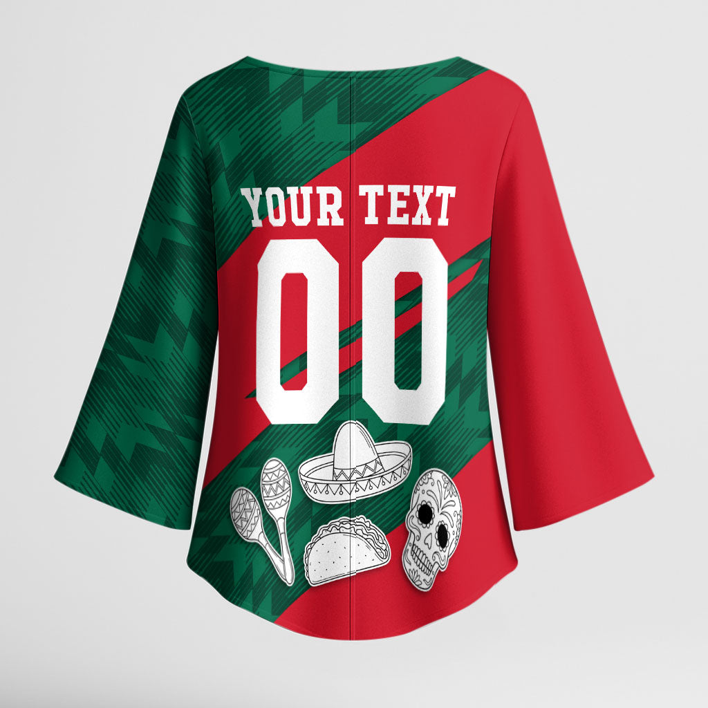 Personalized Mexico Football Jaguar Mascot Kimono Sleeve Blouse Sugar Skull Sombrero Aztec