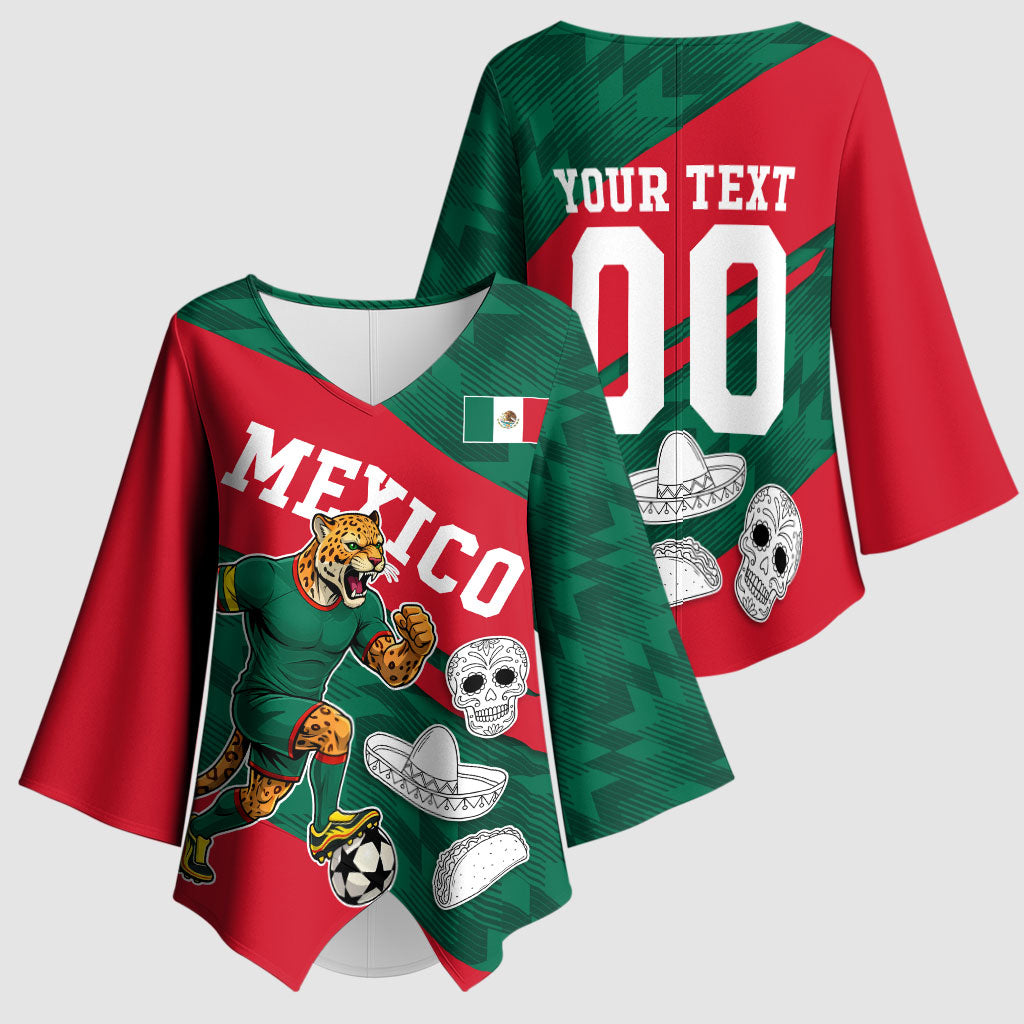 Personalized Mexico Football Jaguar Mascot Kimono Sleeve Blouse Sugar Skull Sombrero Aztec