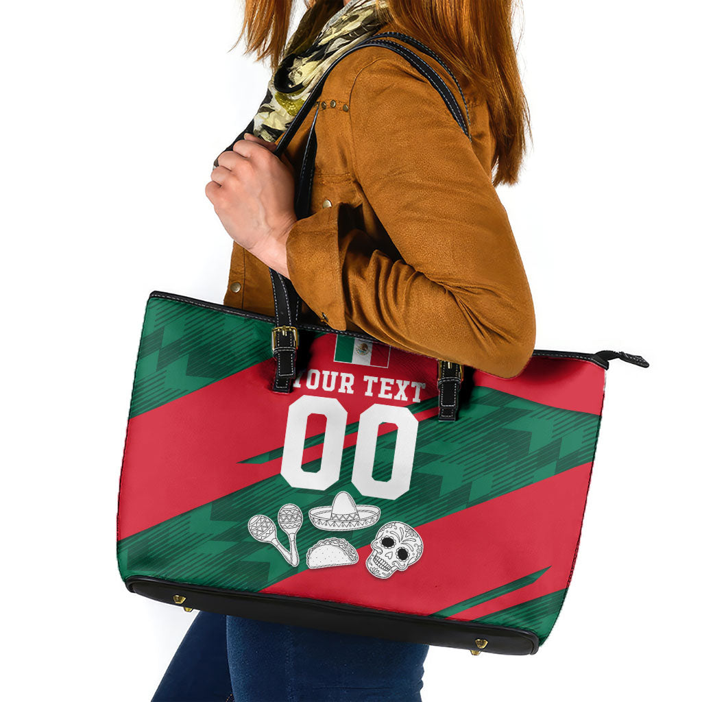 Personalized Mexico Football Jaguar Mascot Leather Tote Bag Sugar Skull Sombrero Aztec