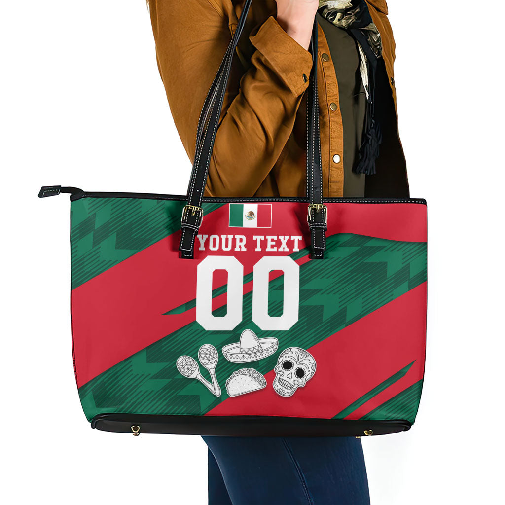 Personalized Mexico Football Jaguar Mascot Leather Tote Bag Sugar Skull Sombrero Aztec