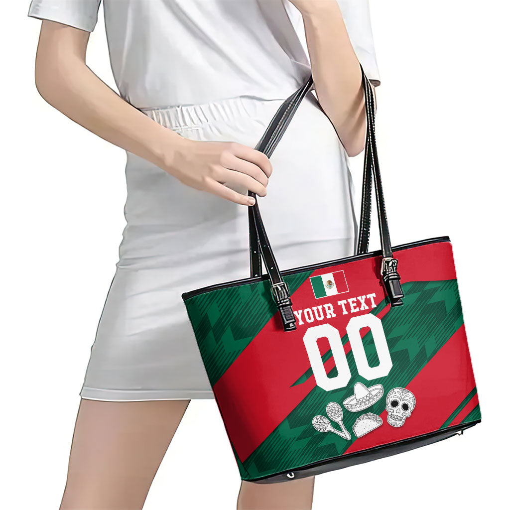 Personalized Mexico Football Jaguar Mascot Leather Tote Bag Sugar Skull Sombrero Aztec