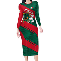 Personalized Mexico Football Jaguar Mascot Long Sleeve Bodycon Dress Sugar Skull Sombrero Aztec