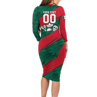 Personalized Mexico Football Jaguar Mascot Long Sleeve Bodycon Dress Sugar Skull Sombrero Aztec