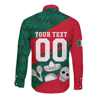 Personalized Mexico Football Jaguar Mascot Long Sleeve Button Shirt Sugar Skull Sombrero Aztec