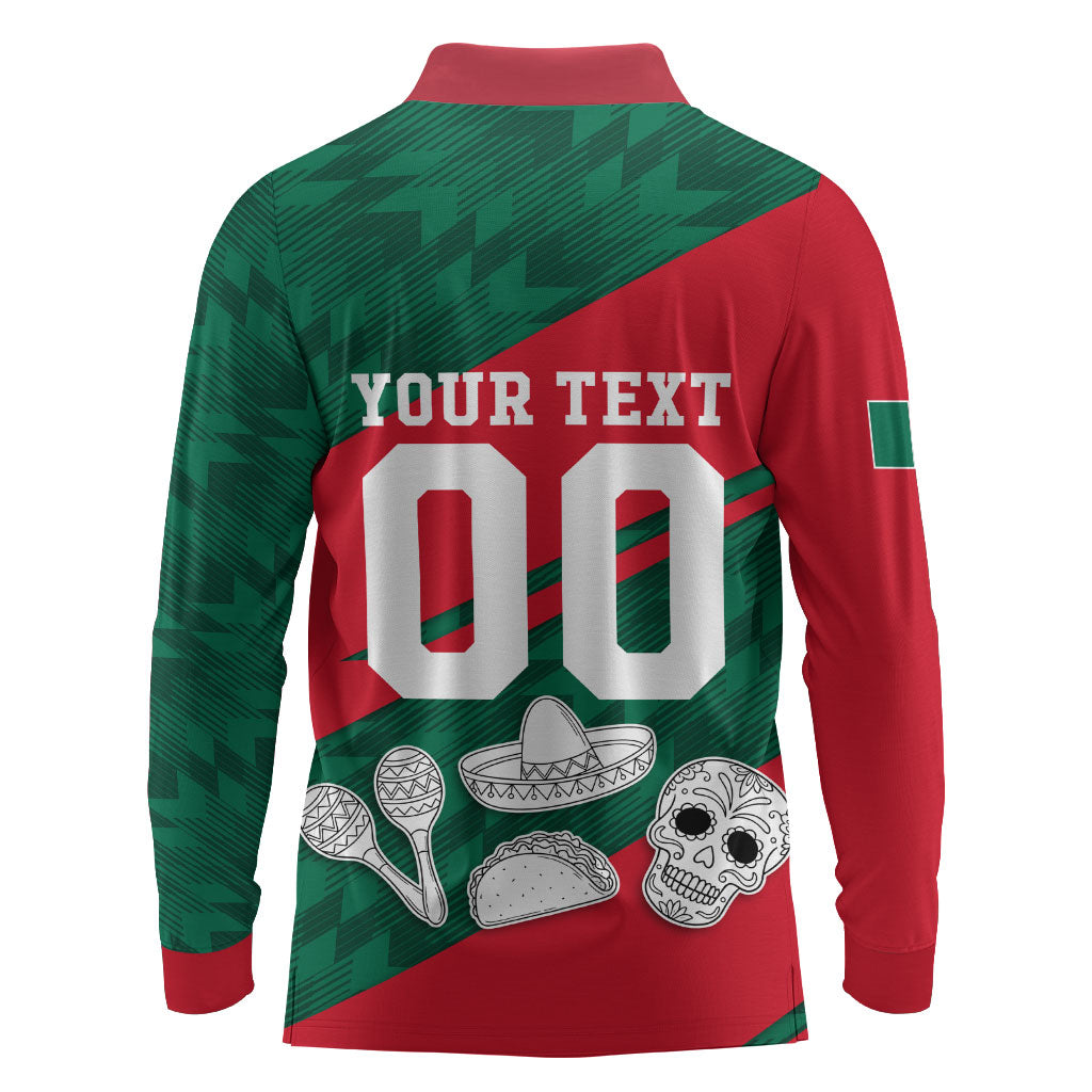 Personalized Mexico Football Jaguar Mascot Long Sleeve Polo Shirt Sugar Skull Sombrero Aztec
