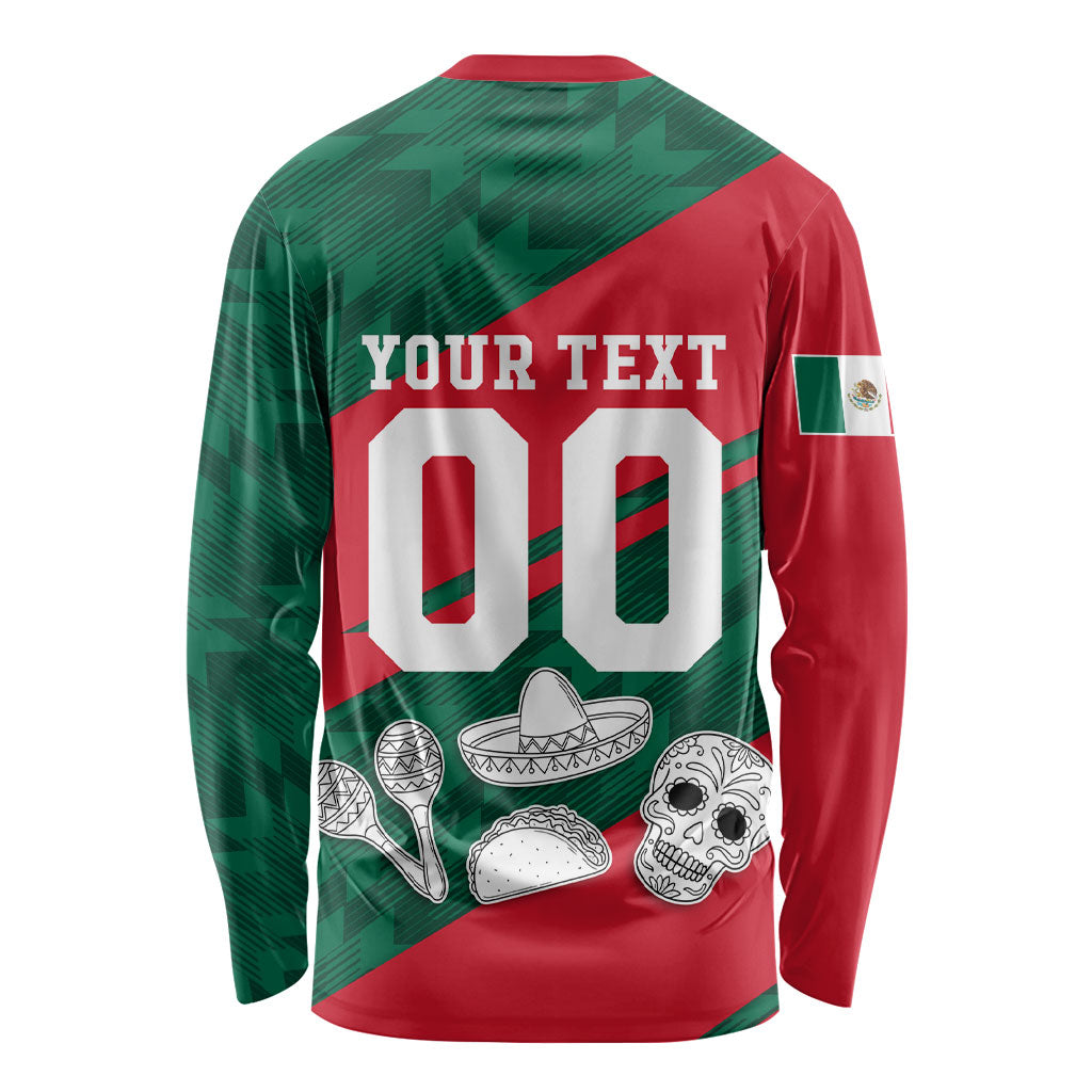 Personalized Mexico Football Jaguar Mascot Long Sleeve Shirt Sugar Skull Sombrero Aztec